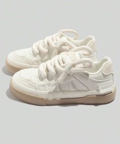 Minimal Chunky Lace Sneakers – Cream White