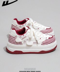 Cute Pattern Platform Sneakers – Red & White