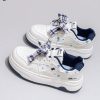 Floral Lace-Up Casual Sneakers – White & Navy